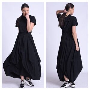 NWT Metamorphoza Fit and Flare Long Hooded Dress Women’s Small Black Cotton